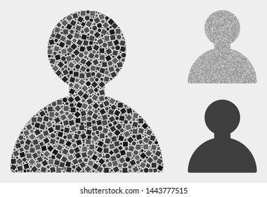 Collage Man icon designed from round and square items in different sizes, positions and proportions. Vector round and square elements are united into abstract collage man icons.