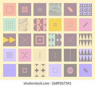 Un collage de muchos cuadrados. Varios patrones geométricos. Composición artística. Plantilla de diseño de la cubierta. Ilustración para folleto, póster, portada, tarjeta, presentación, volante o Anuncio.