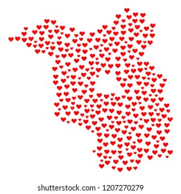 Collage map of Brandenburg State composed with red love hearts. Vector lovely geographic abstraction of map of Brandenburg State with red wedding symbols. Romantic design for wedding posters.