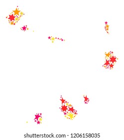 Collage map of Cape Verde Islands formed with colored flat stars. Vector colored geographic abstraction of map of Cape Verde Islands with red, yellow, orange stars.