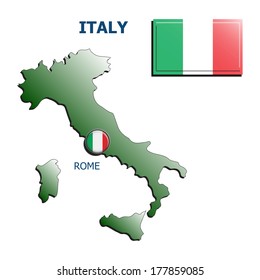 collage map flag badge italy on white background