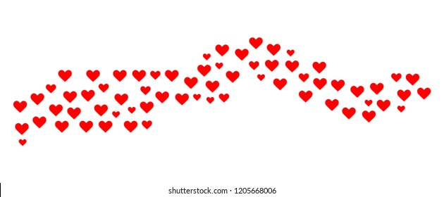 Collage map of the Gambia designed with red love hearts. Vector lovely geographic abstraction of map of the Gambia with red romantic symbols. Romantic design for relations applications.