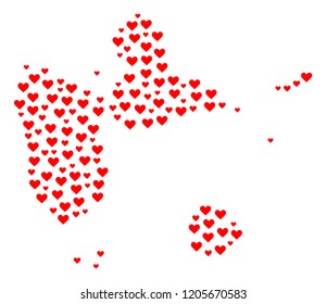 Collage map of Guadeloupe designed with red love hearts. Vector lovely geographic abstraction of map of Guadeloupe with red wedding symbols. Romantic design for wedding posters.