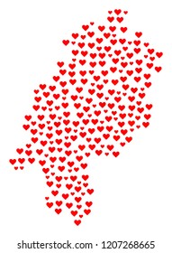 Collage map of Hesse State composed with red love hearts. Vector lovely geographic abstraction of map of Hesse State with red romantic symbols. Romantic design for relations projects.
