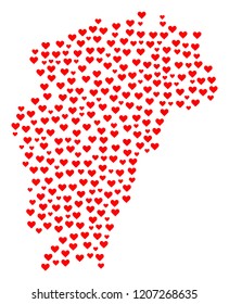 Collage Map of Jiangxi Province composed with red love hearts. Vector lovely geographic abstraction of Map of Jiangxi Province with red romantic symbols. Romantic design for relations applications.