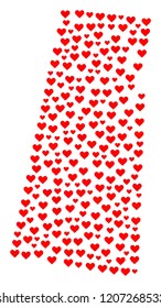 Collage map of Saskatchewan Province designed with red love hearts. Vector lovely geographic abstraction of map of Saskatchewan Province with red wedding symbols. Romantic design for wedding posters.