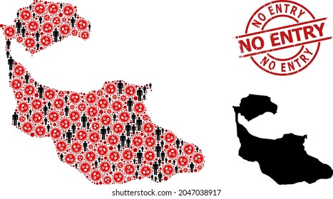 Mapa de grupos de la isla de Tiran construido a partir de elementos de virus y elementos demográficos. No hay sello de sello de sello rayado de entrada. Elementos de hombres negros y elementos rojos del virus del SARS. No hay texto de entrada dentro del sello redondo.