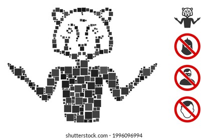 Collage Masquerade icon designed from square items in random sizes and color hues. Vector square items are arranged into abstract illustration masquerade icon. Bonus icons are placed.