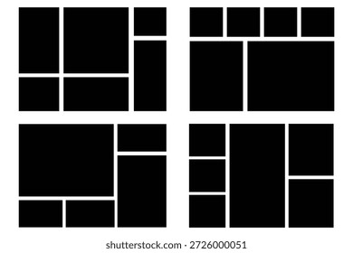  collage mockup frame. Image collage layout template set. Photo album or memory wall .Beige mosaic mood board grid collection. Picture frame set. Photo album idea for banner, poster, comic page, flyer