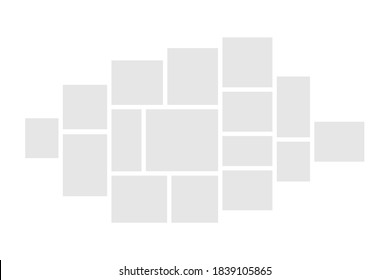 Collage mockup. Mood board minimalist template. Mosaic grid for branding, presentation and photo frame arrangement. Square gray shapes, photomontage on white background vector illustration eps 10