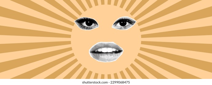 Collage de la boca con elementos gruesos. Los labios de semitono para banner, gráfico, afiche, ilustración. Vector conjunto de gritos, besos, sonrisa, lengua, boca abierta. Elementos de textura sobre fondo transparente.