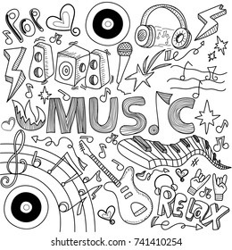 Collage with musical instruments.Hand drawing Doodle.
