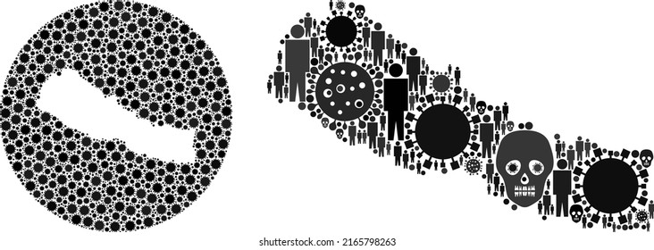 Collage Nepal map constructed from SARS virus icons and people and skull icons. Evil virus Nepal map collage formed with circle and stencil. Mosaics designed for lockdown applications.
