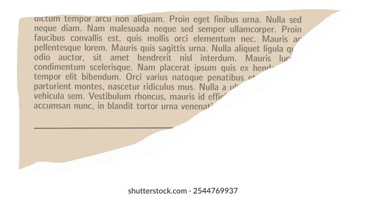 Elemento de jornal de colagem para scrapbook. Trendy corte de papel vintage retro, rasgado, folha de caderno. Antigo jornal rasgado com texto nos anos 90. Gazeta retrô do ofício, papel. Ilustração vetorial.
