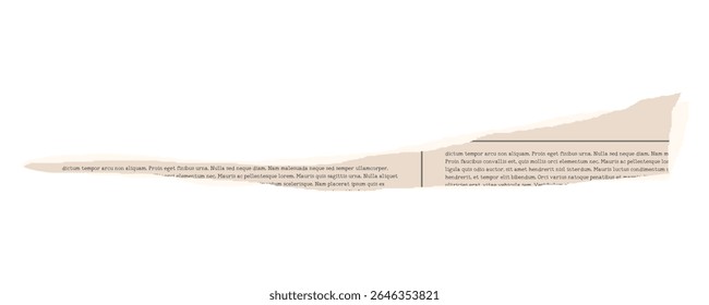 Collage newspaper ripped element. Trendy retro vintage paper cut, rip torn, notebook sheet. Old gazette news sheet for scrapbook. Isolated vector illustration on transparent background.