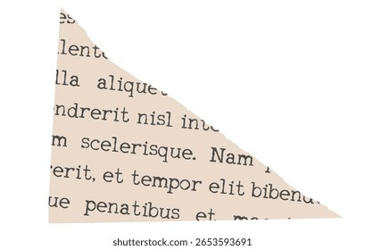 Collage newspaper ripped element. Trendy retro vintage paper cut, notebook sheet, rip torn. Old gazette news sheet for scrapbook. Isolated vector illustration on transparent background.