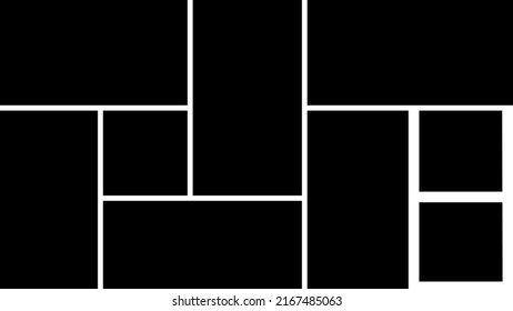 Collage nine empty frames. Templates photo parts for the interior. Vector illustration.