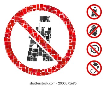 Collage No bastion icon designed from square elements in variable sizes and color hues. Vector square elements are combined into abstract composition no bastion icon. Bonus pictograms are placed.