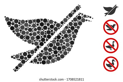 Collage No bird icon composed of spheric elements in various sizes, positions and proportions. Vector circle elements are organized into abstract collage no bird icon. Some bonus icons are added.