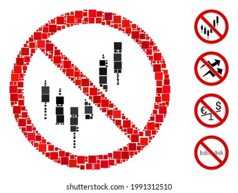Collage No candlestick chart icon constructed from square items in different sizes and color hues. Vector square items are arranged into abstract mosaic no candlestick chart icon.
