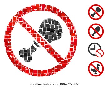 Collage No chicken leg icon constructed from square items in various sizes and color hues. Vector square items are composed into abstract collage no chicken leg icon. Bonus pictograms are placed.