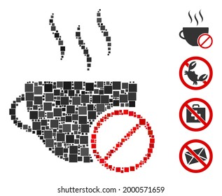 Collage No coffee icon united from square elements in various sizes and color hues. Vector square elements are combined into abstract collage no coffee icon. Bonus pictograms are added.