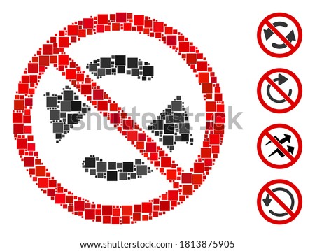 Collage No flip arrows icon composed of square elements in different sizes and color hues. Vector square parts are grouped into abstract collage no flip arrows icon. Bonus pictograms are placed.