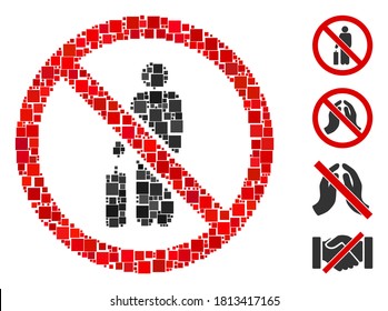 Collage No passenger icon constructed from square items in random sizes and color hues. Vector square items are grouped into abstract composition no passenger icon. Bonus pictograms are added.