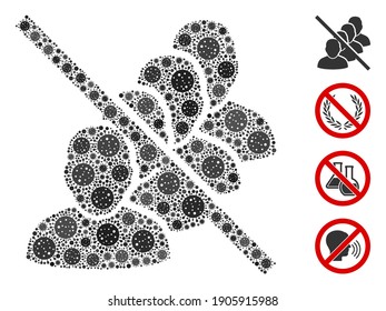 Collage no people queue composed of coronavirus items in various sizes and color hues. Vector viral items are united into abstract collage no people queue icon. Some bonus icons are added.