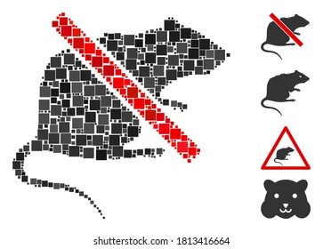 Collage No rat icon organized from square items in different sizes and color hues. Vector square items are organized into abstract collage no rat icon. Bonus pictograms are added.