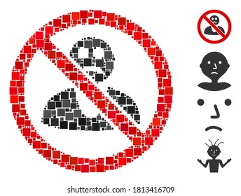 Collage No sad person icon organized from square items in random sizes and color hues. Vector square items are arranged into abstract collage no sad person icon. Bonus icons are placed.