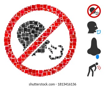 Collage No sneeze icon organized from square elements in random sizes and color hues. Vector square elements are united into abstract mosaic no sneeze icon. Bonus pictograms are added.