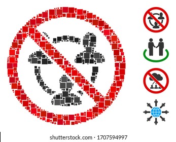 Collage No social networks icon united from square items in various sizes and color hues. Vector square items are united into abstract illustration no social networks icon. Bonus icons are added.