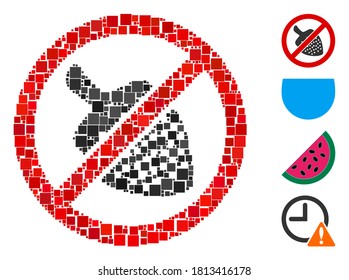 Collage No strawberry icon composed of square elements in variable sizes and color hues. Vector square items are composed into abstract collage no strawberry icon. Bonus pictograms are placed.