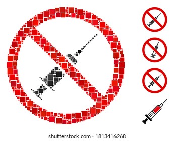 Collage No syringe icon designed from square items in various sizes and color hues. Vector square elements are combined into abstract collage no syringe icon. Bonus pictograms are placed.