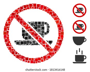 Collage No tea cup icon designed from square items in variable sizes and color hues. Vector square items are composed into abstract mosaic no tea cup icon. Bonus pictograms are added.