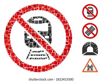 Collage No train icon organized from square elements in different sizes and color hues. Vector square elements are organized into abstract mosaic no train icon. Bonus icons are added.