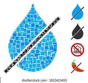Collage No water drop icon united from square elements in different sizes and color hues. Vector square elements are composed into abstract collage no water drop icon. Bonus pictograms are placed.