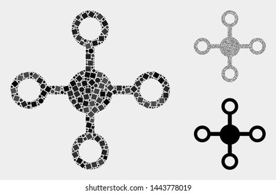 Collage Node icon organized from circle and square elements in random sizes, positions and proportions. Vector circle and square elements are organized into abstract collage node icons.