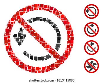 Collage Not rotate icon composed of square elements in various sizes and color hues. Vector square elements are composed into abstract composition not rotate icon. Bonus icons are added.