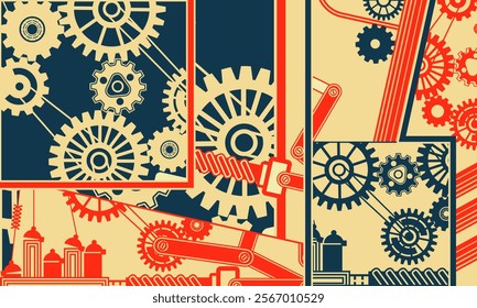 Collage on industrial theme with various technical elements and mechanical devices. Version 2. Vector illustration