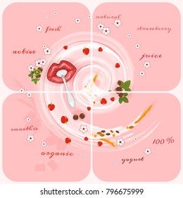 Collage on the topic of useful dairy products. Vector illustration