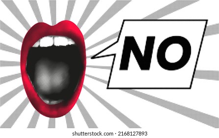 Collage, open mouth say "no"