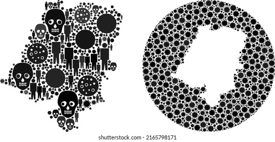 Collage Opole Voivodeship map organized from virus outbreak icons and humans and mortal icons. Flu virus Opole Voivodeship map mosaic created with sphere and hole.