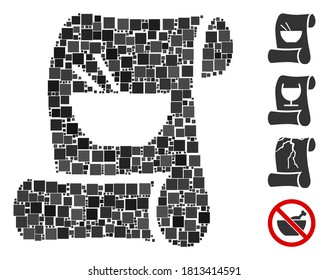Collage Original asian recipe icon composed of square elements in various sizes and color hues. Vector square elements are arranged into abstract collage original asian recipe icon.