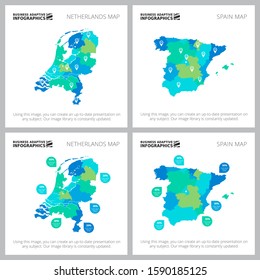 Collage of original business infographic designs with maps. Can be used for workflow layout, annual report, presentation slide, web design. Business and accounting concept with country maps