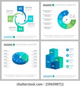 Collage of original management concept infographic charts. Can be used for workflow layout, annual report, presentation slide, web design. Business concept with process, pie and percentage charts