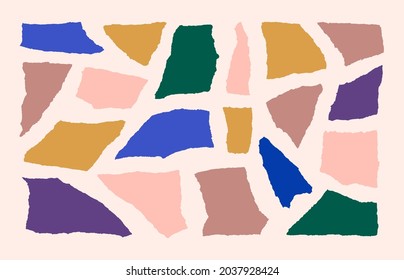 Collage Paper Shape Set in Contemporary Style. Vector Abstract torn Colourful Paper isolated on a pink background.