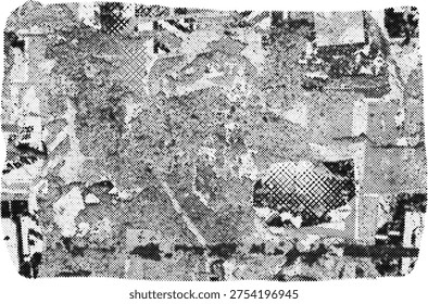 collage pattern halftone risograph abstract mosaic texture grunge retro offset print screentone background monochrome geometric art composition