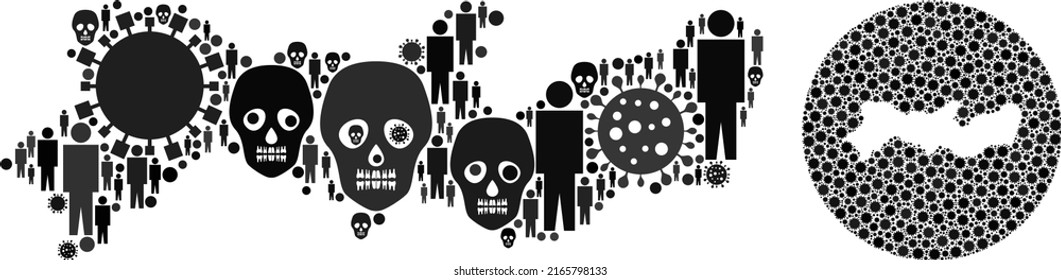 Collage Pernambuco State map composed of flu virus icons and humans and skeleton icons. Flu virus Pernambuco State map mosaic formed with circle and stencil.